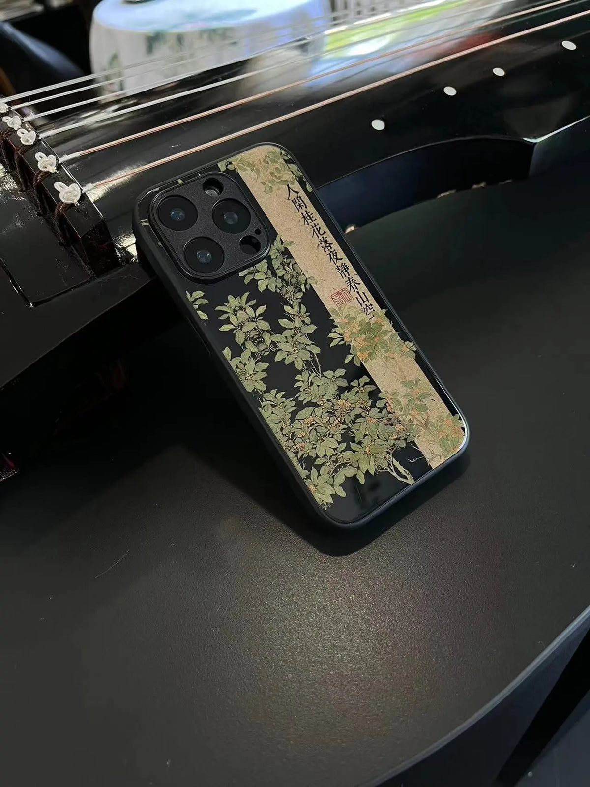Chinoiserie Poetry Osmanthus Black Tempered Glass Phone Case-YX