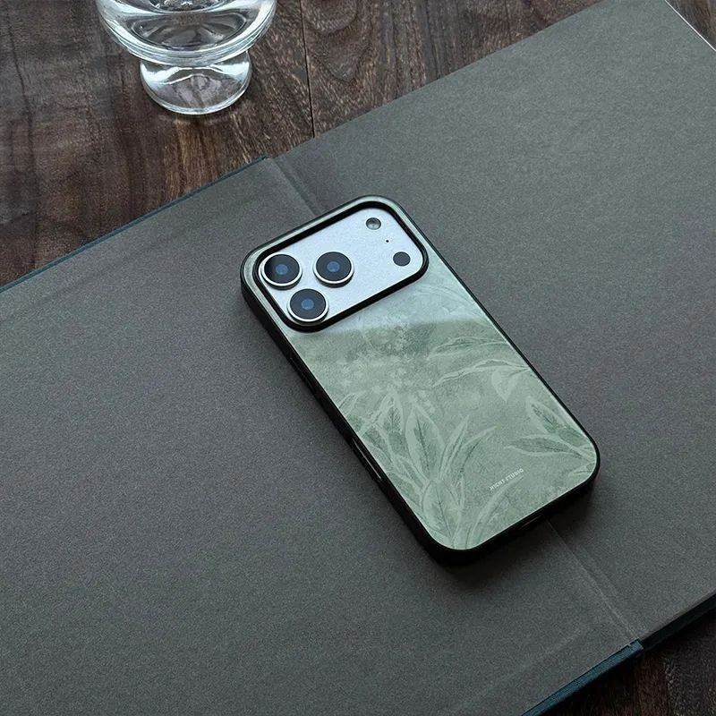 Aesthetic Leaf Silhouette Tempered Glass Phone Case-NS