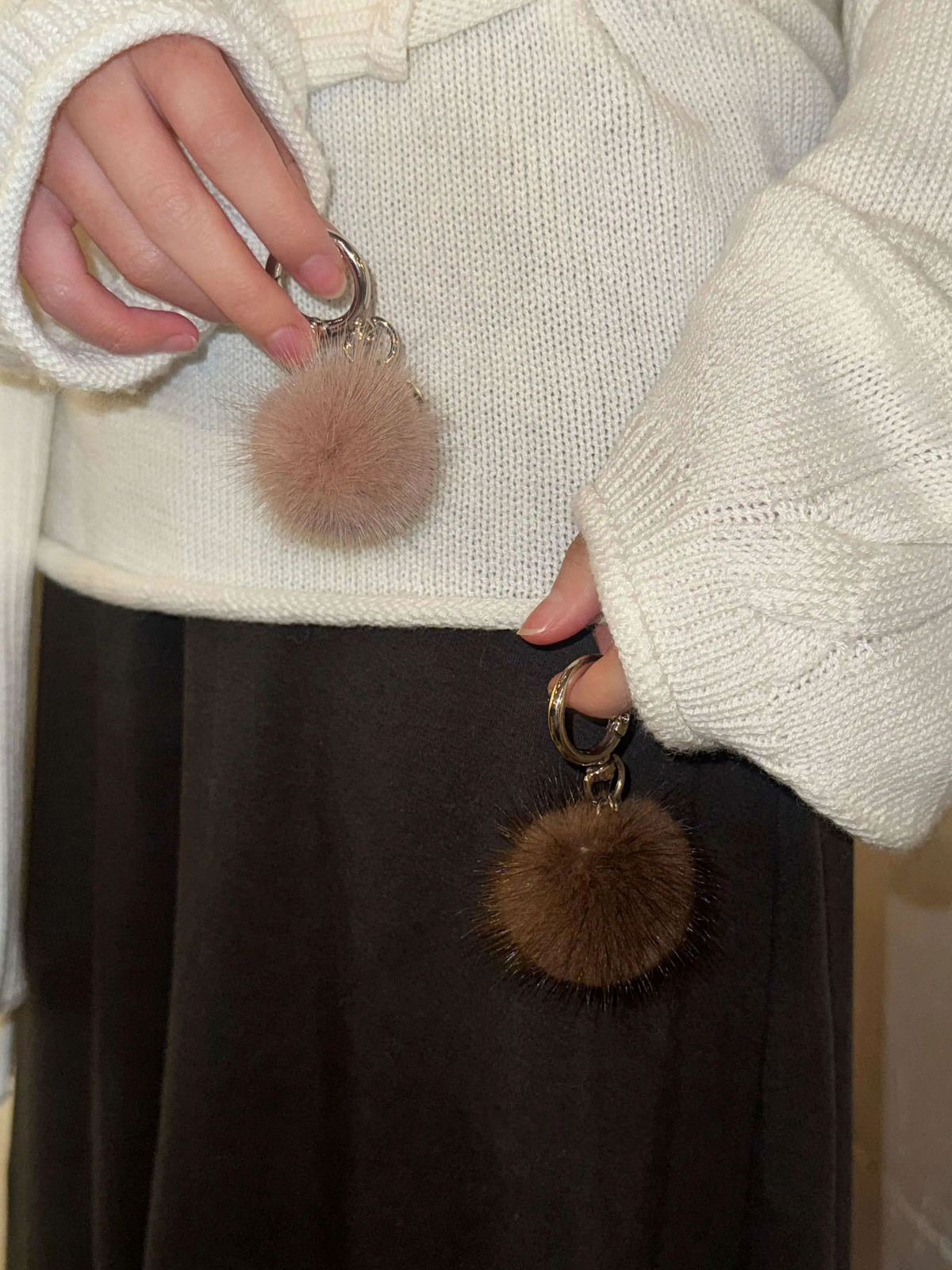 Genuine Mink Fur Pom-Pom Keychain Charm