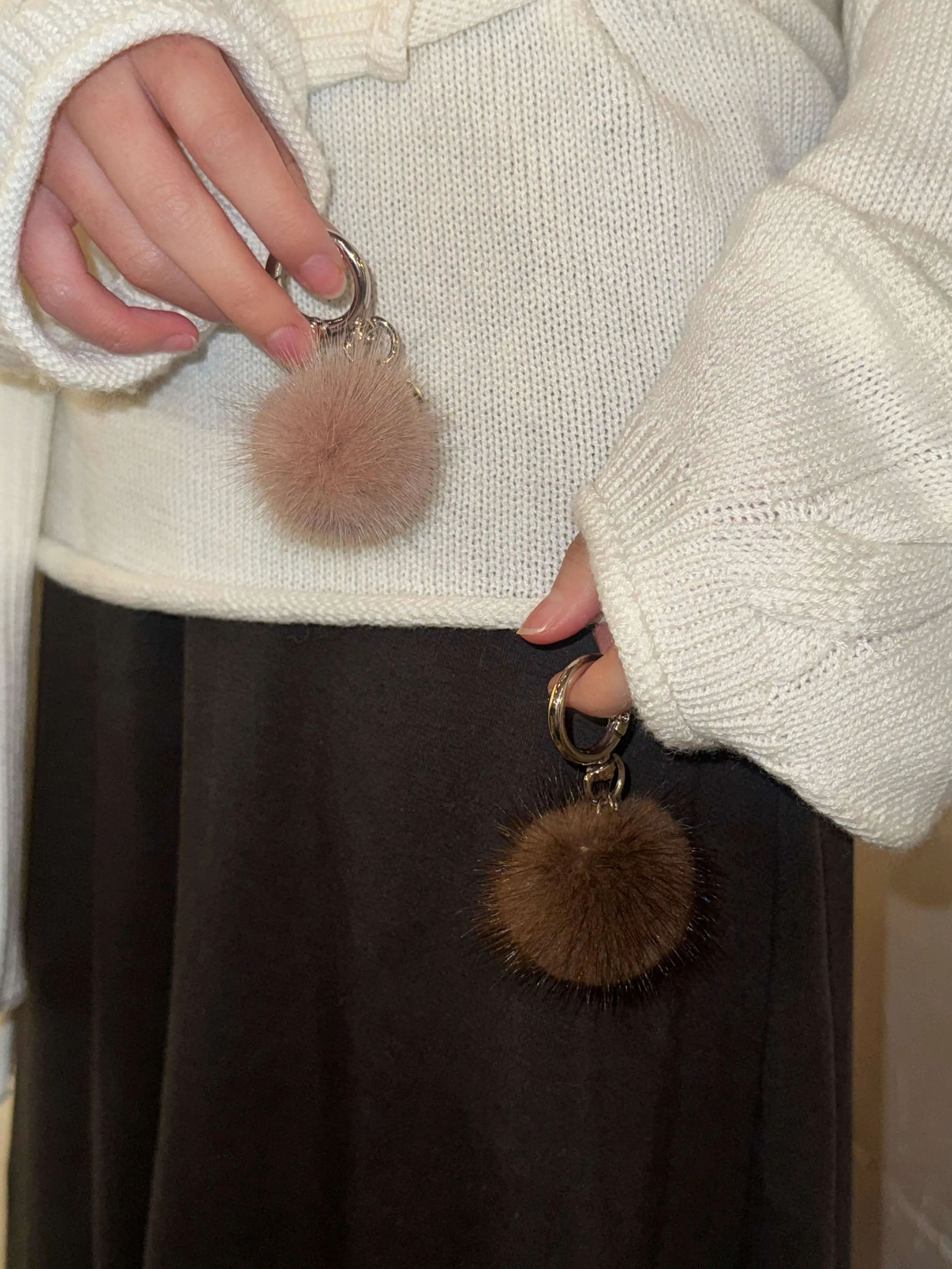 Genuine Mink Fur Pom-Pom Keychain Charm
