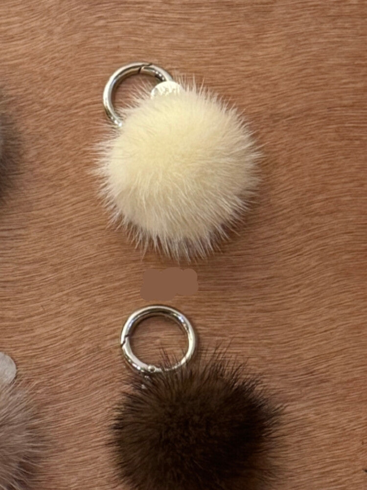 Genuine Mink Fur Pom-Pom Keychain Charm