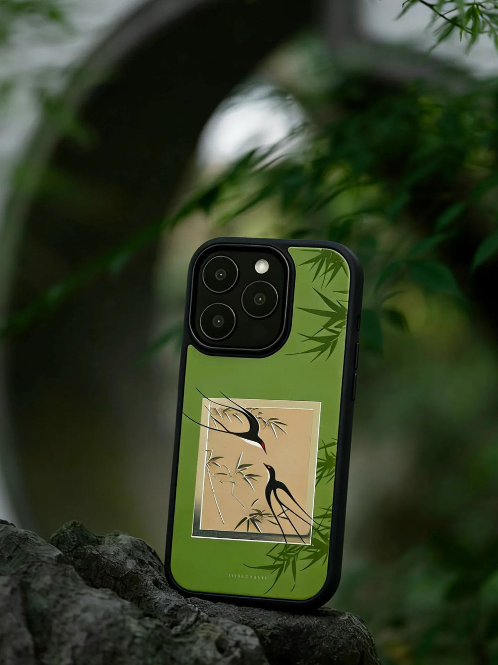 Chinoiserie Bamboo & Swallow Gilded Gold Finish Glass Phone Case-CHO