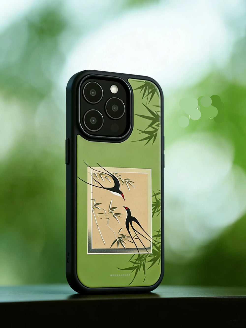 Chinoiserie Bamboo & Swallow Gilded Gold Finish Glass Phone Case-CHO