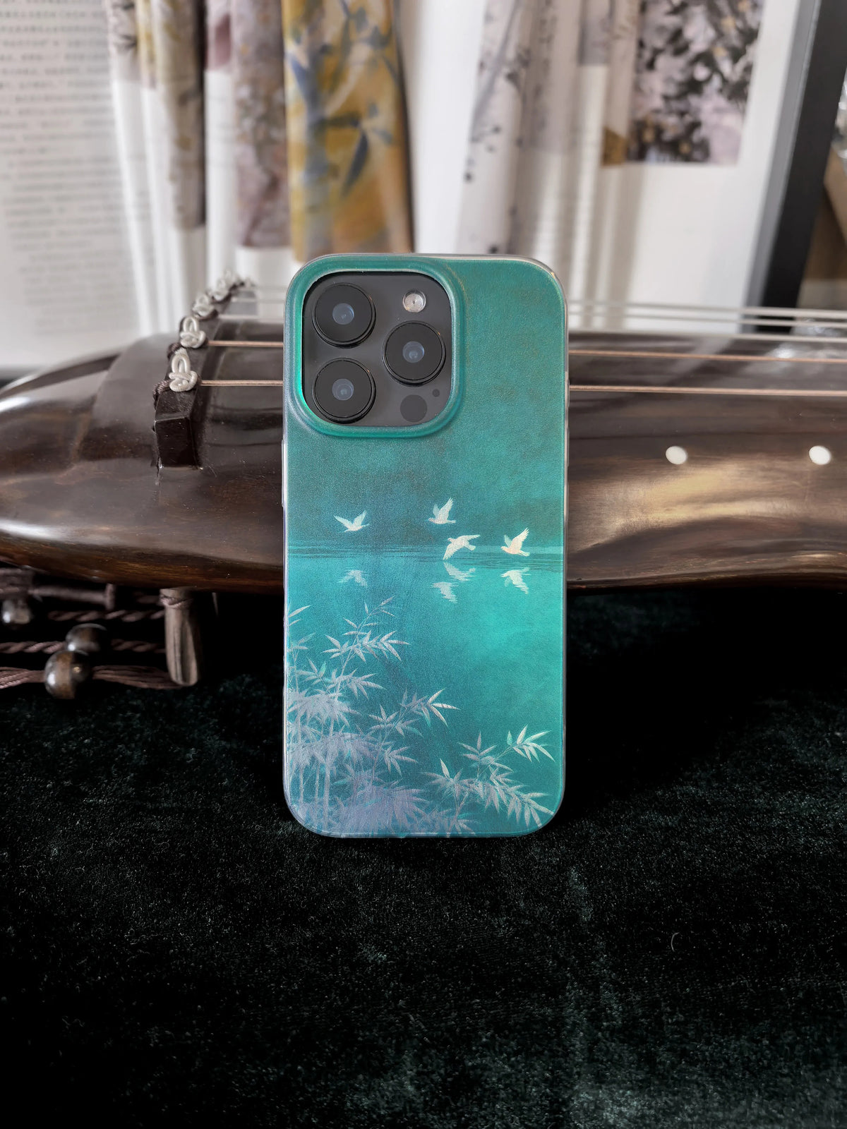 Chinoiserie Bamboo & Flying Birds Laser Metallic Phone Case-YX
