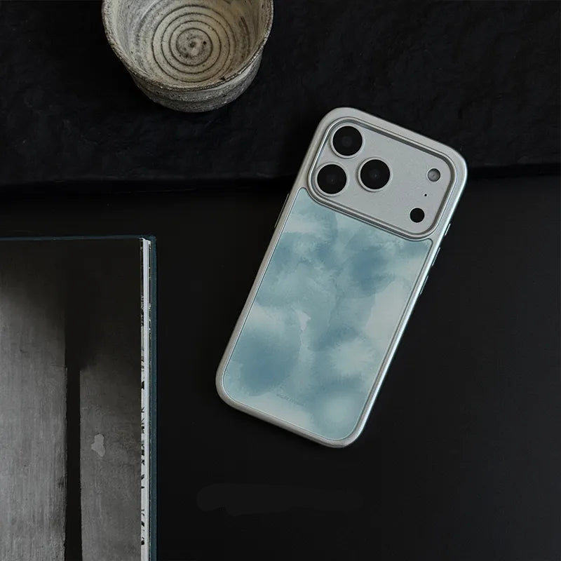 Cyan Infusion Watercolor Ink Tempered Glass Phone Case-NS