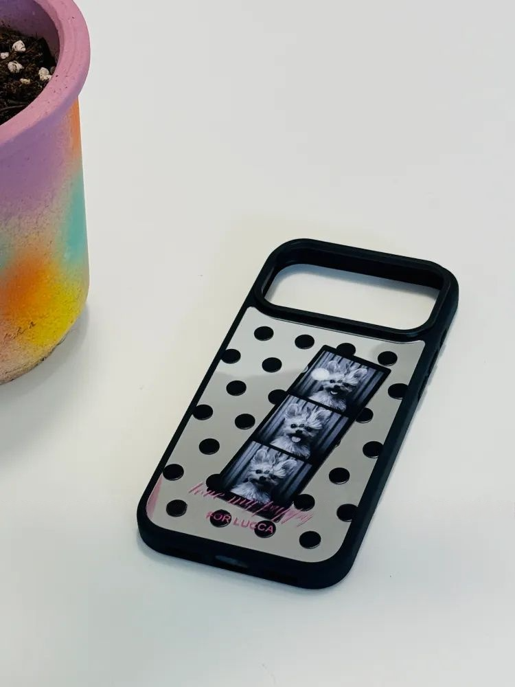 Custom Pet Photo Film Stripe Polka Dot Mirror Phone Case with MagSafe