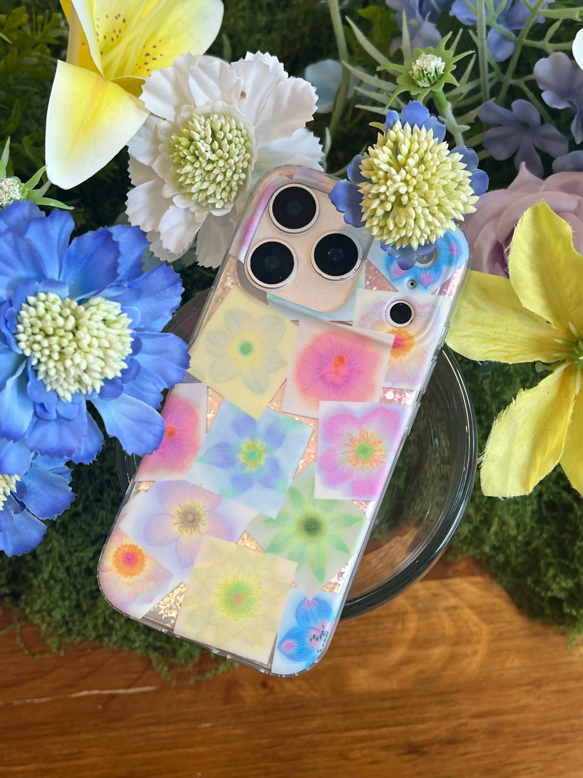 Gold Glitter Pastel Pressed Floral Collage Phone Case-YSH