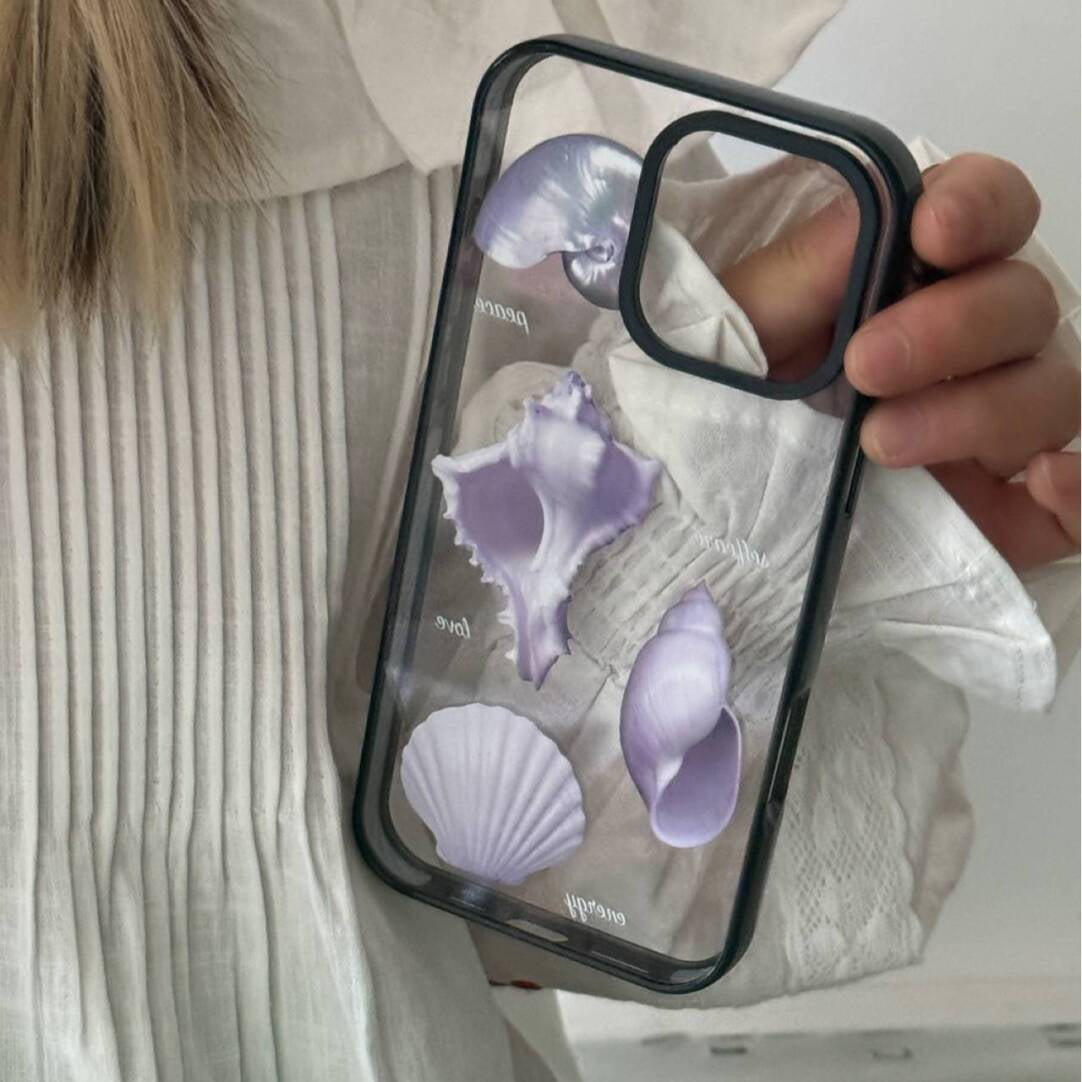 Aesthetic Purple Seashell Clear Phone Case With Black Border - SB-Mag