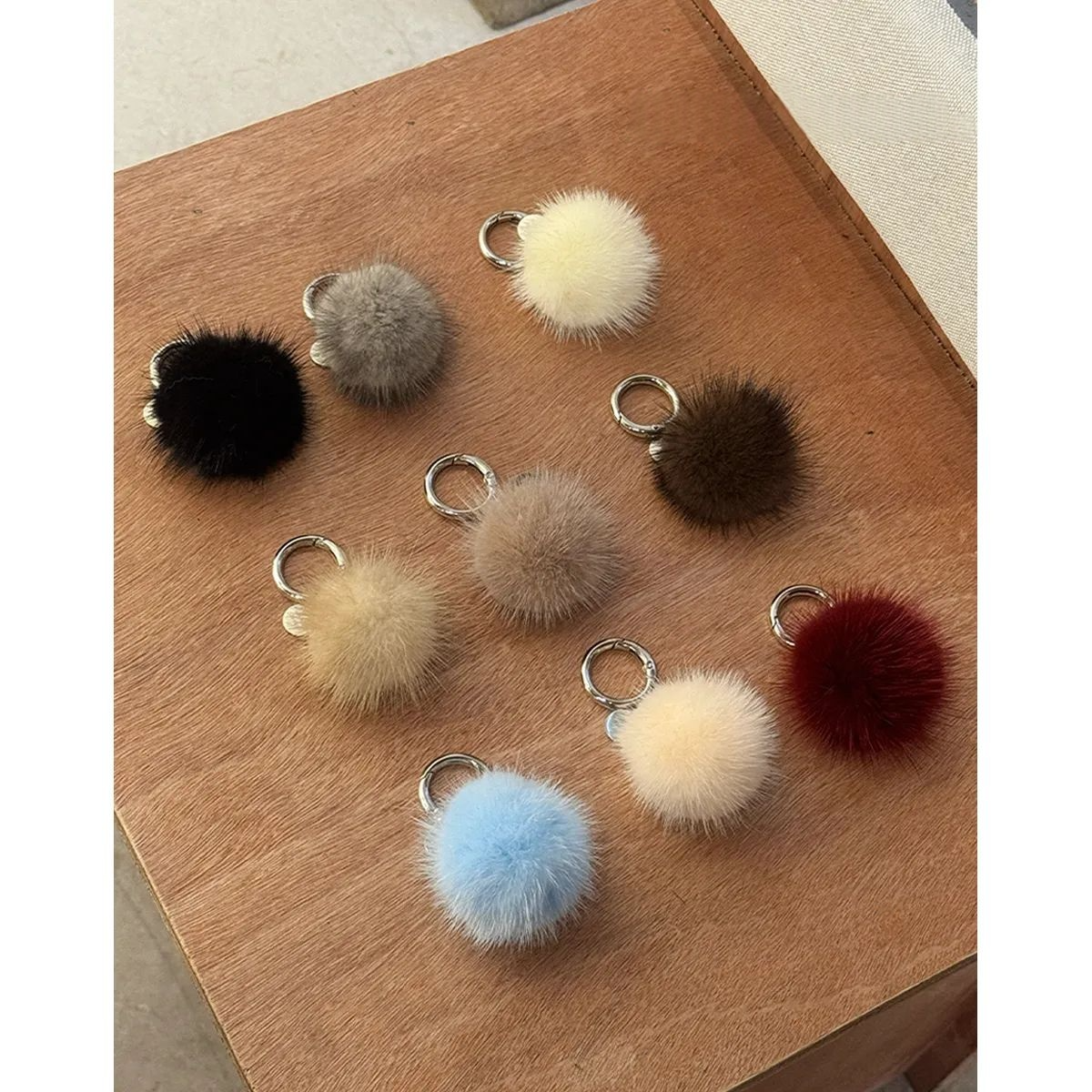Genuine Mink Fur Pom-Pom Keychain Charm