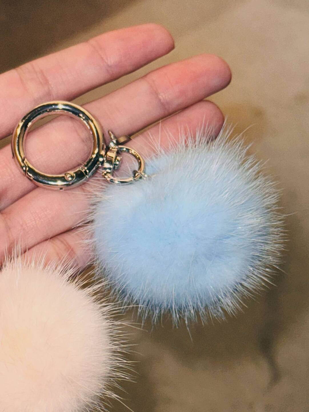 Genuine Mink Fur Pom-Pom Keychain Charm