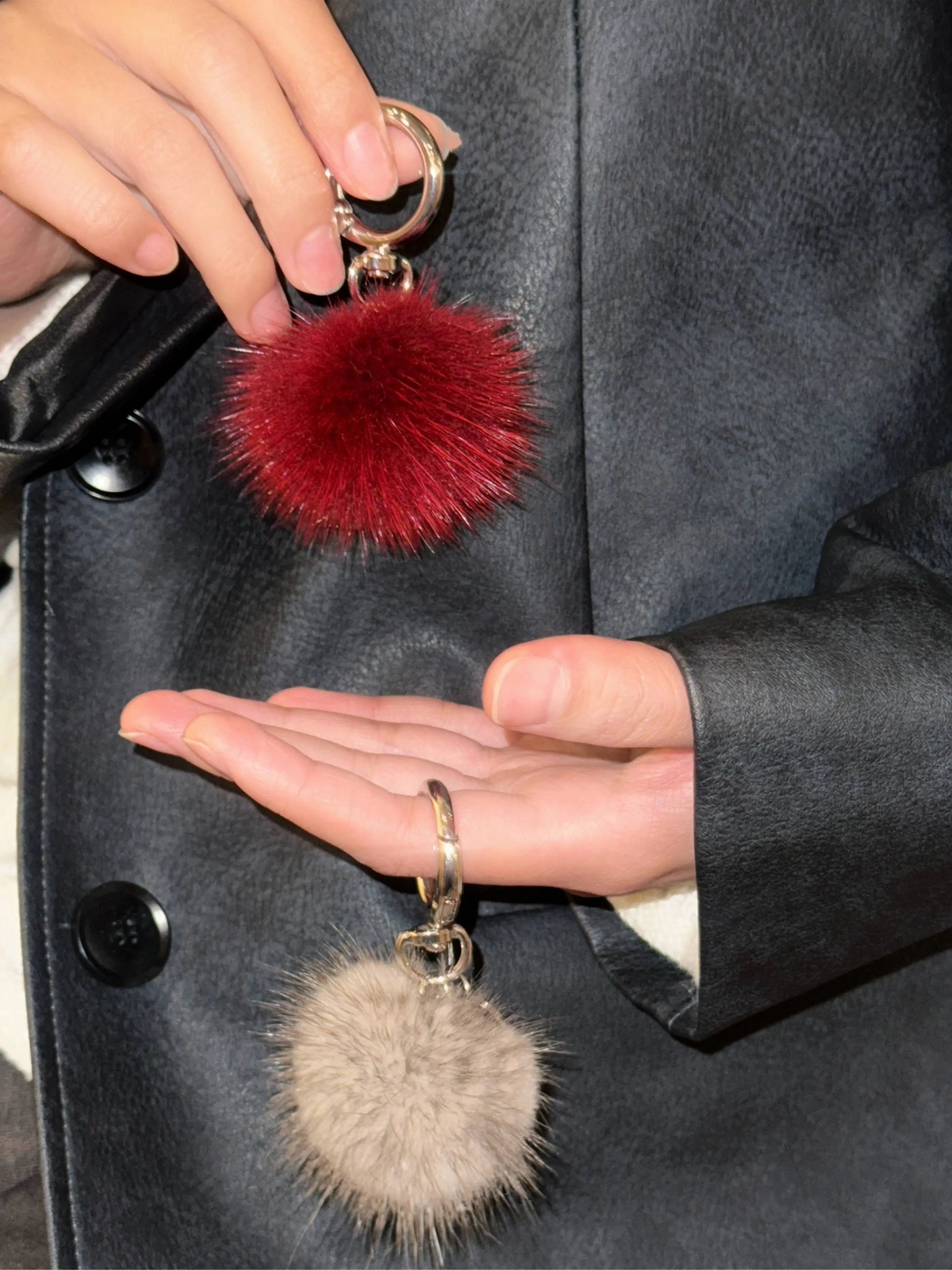 Genuine Mink Fur Pom-Pom Keychain Charm
