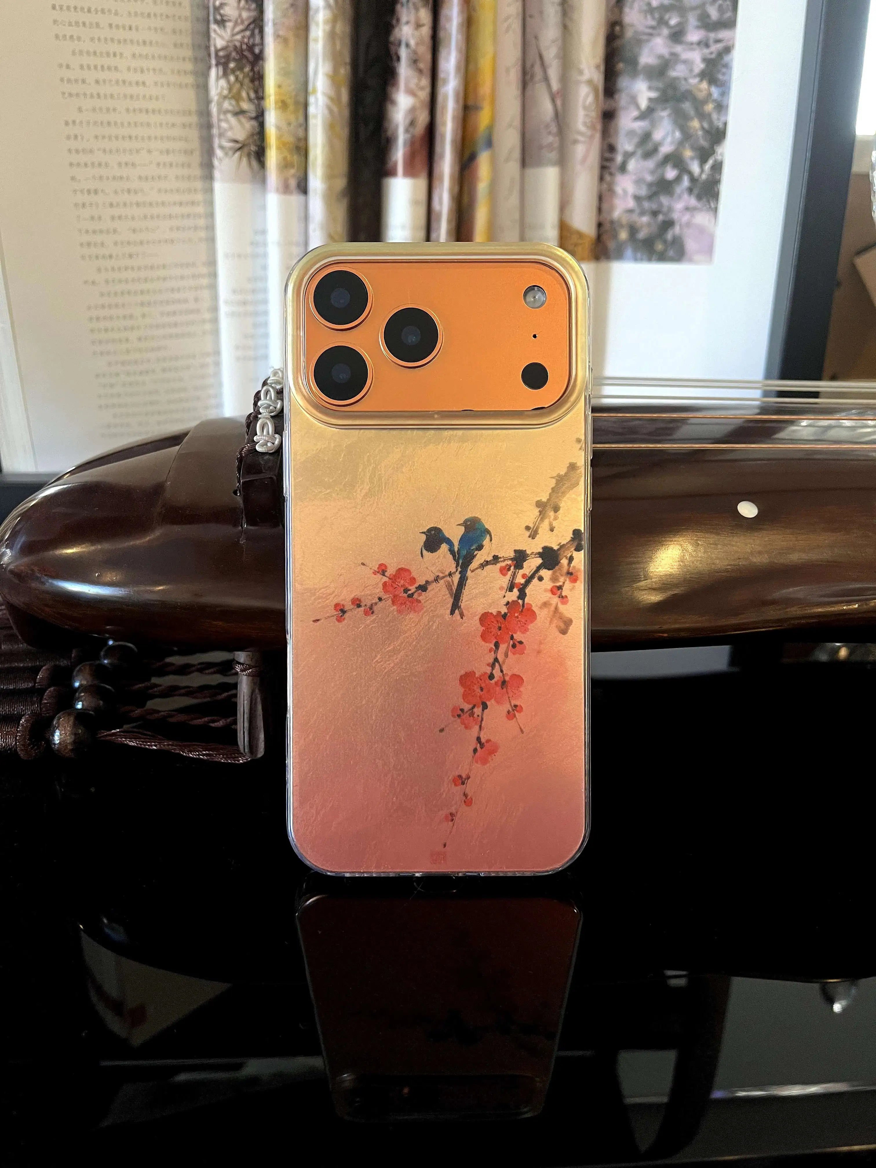 Chinoiserie Magpie & Plum Blossom Laser Metallic Phone Case-YX