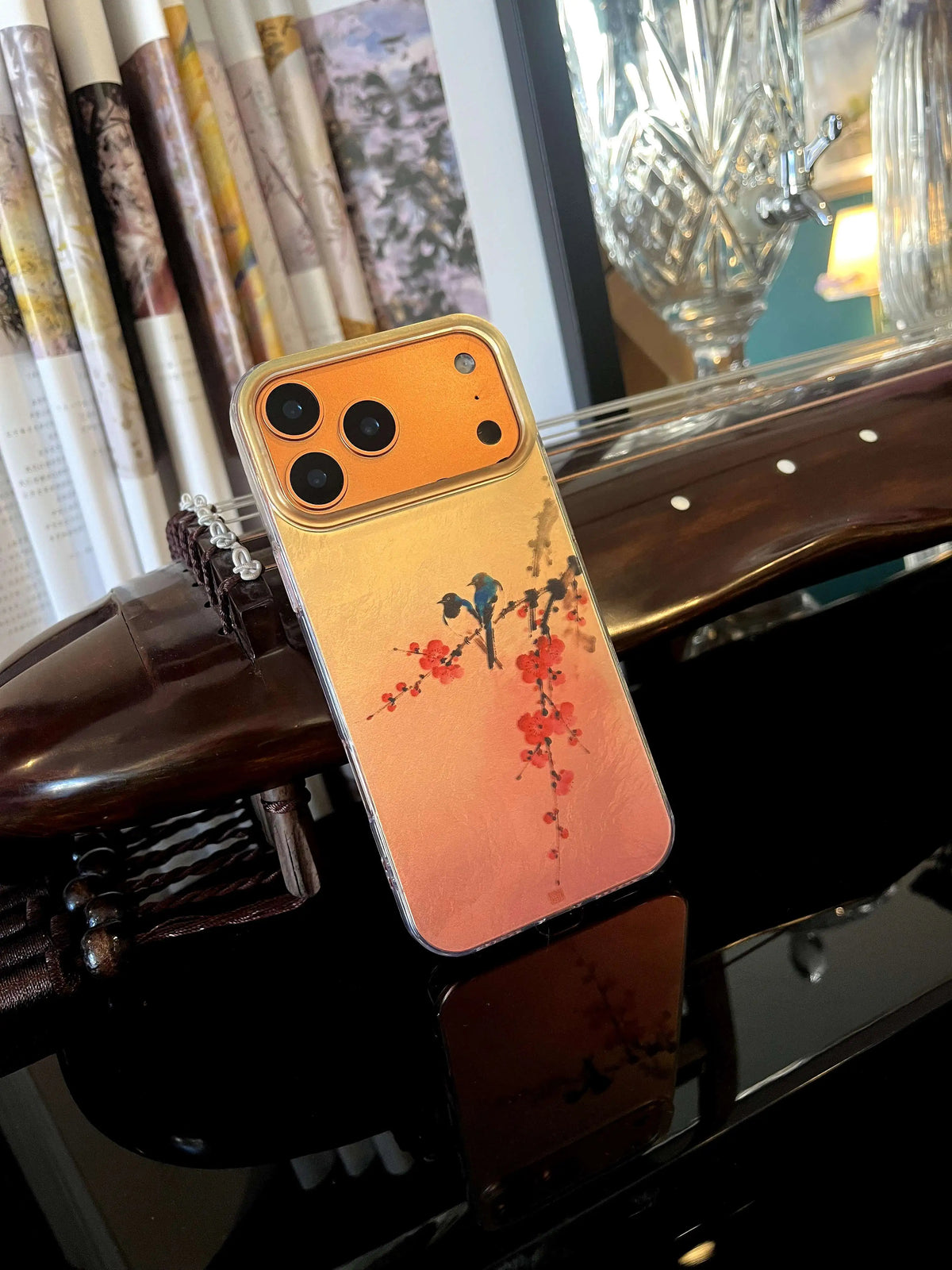 Chinoiserie Magpie & Plum Blossom Laser Metallic Phone Case-YX