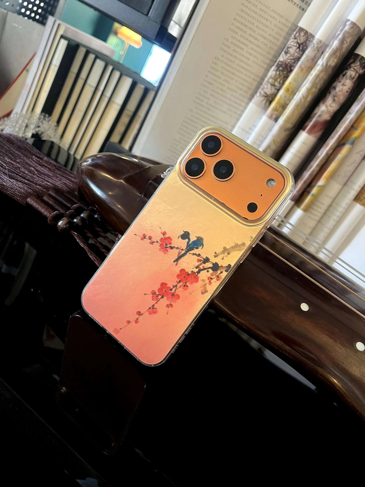 Chinoiserie Magpie & Plum Blossom Laser Metallic Phone Case-YX