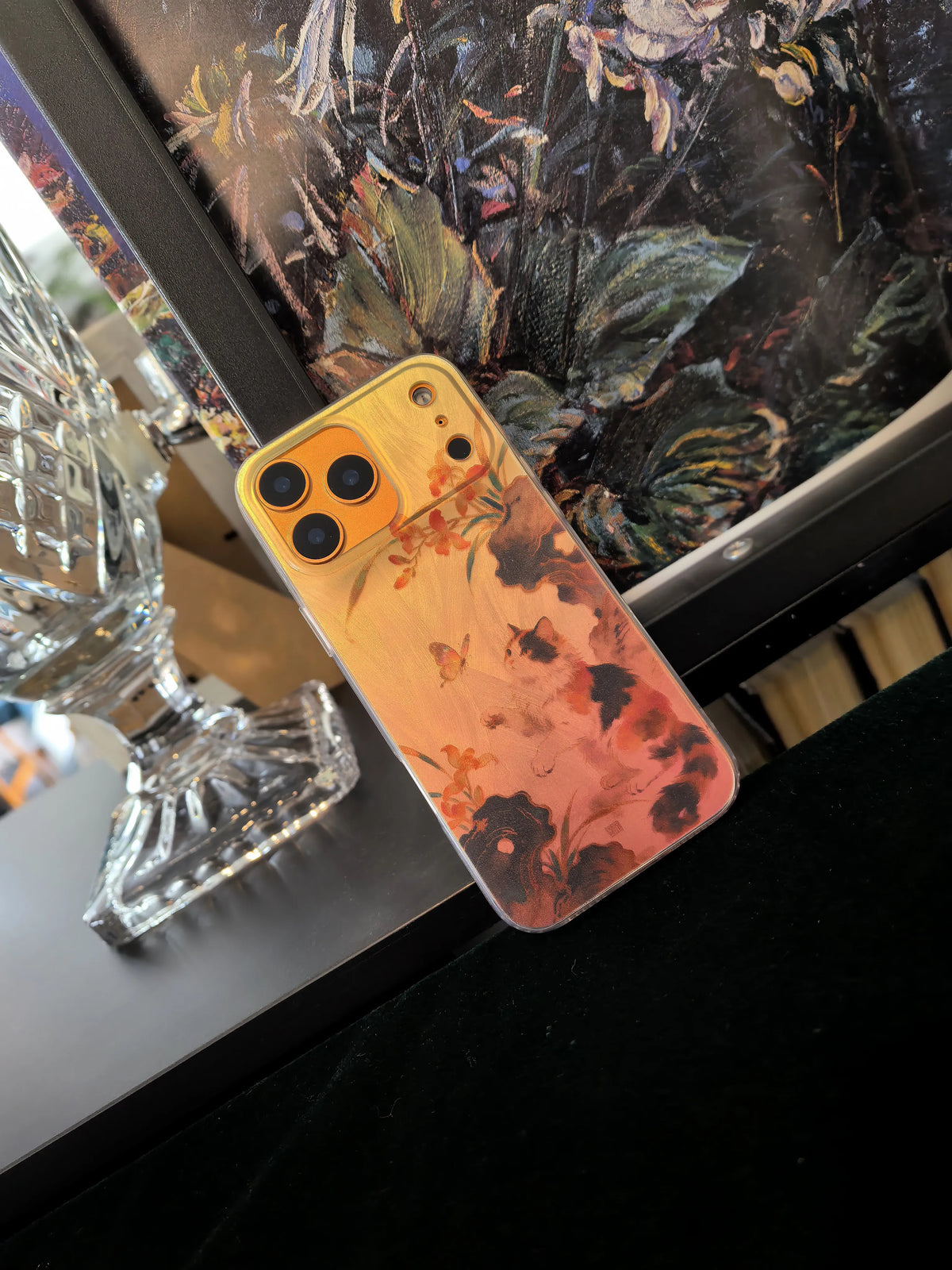 Chinoiserie Lucky Calico Cat Laser Metallic Phone Case-YX