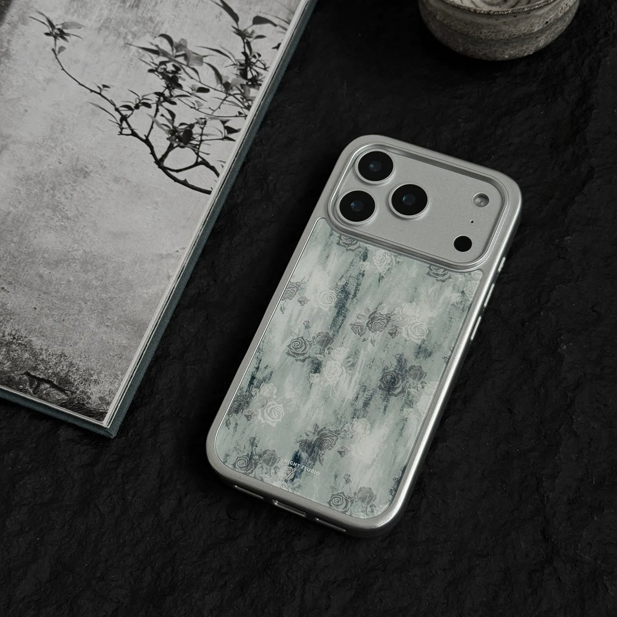 Vintage Rose Ink Wash Tempered Glass Phone Case-NS