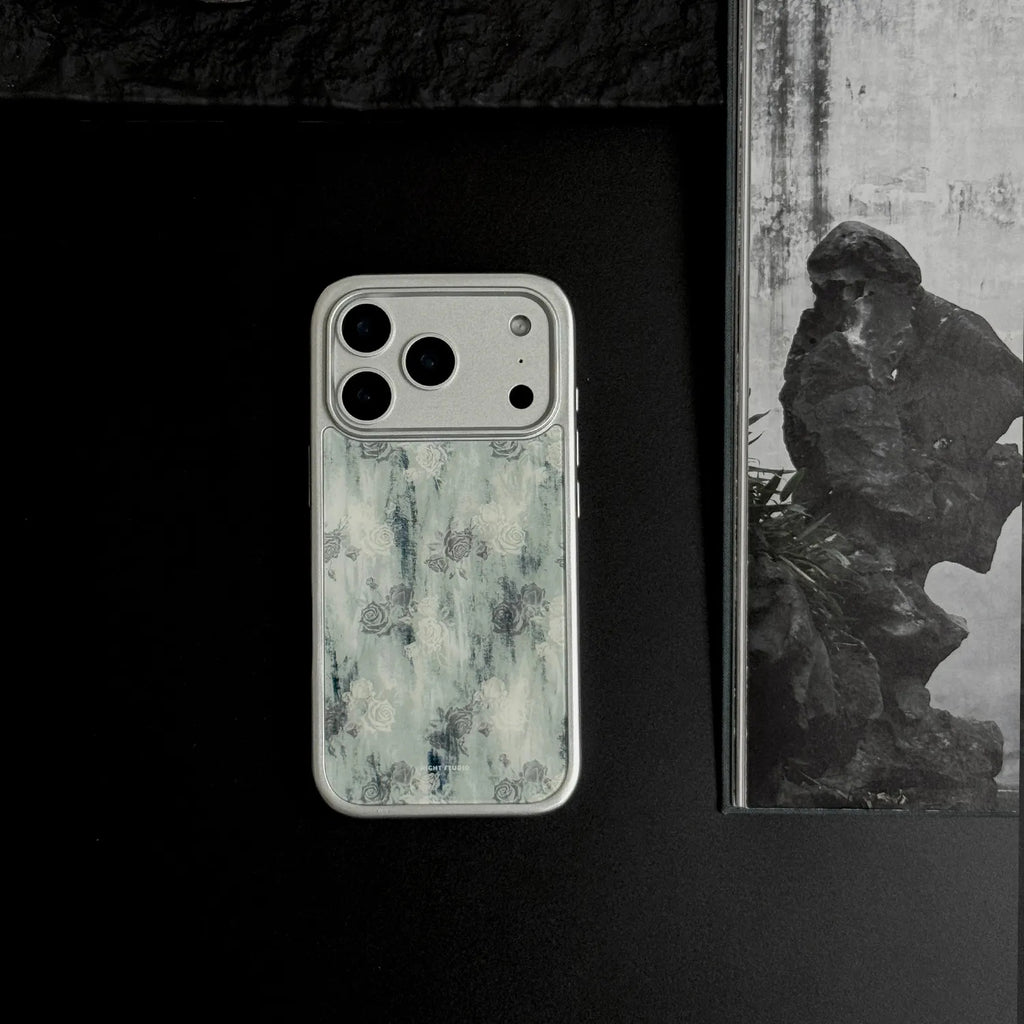 Vintage Rose Ink Wash Tempered Glass Phone Case-NS