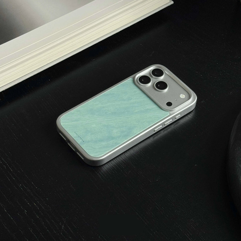Luxury Cyan Flowing Jade Tempered Glass Phone Case-CHO