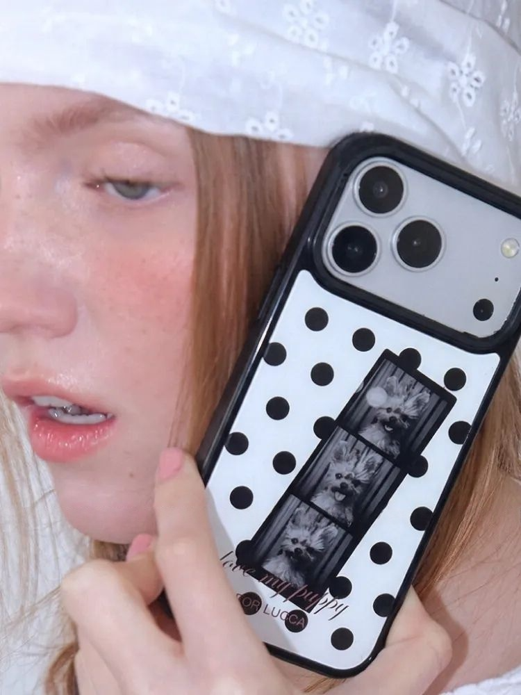 Custom Pet Photo Film Stripe Polka Dot Mirror Phone Case with MagSafe