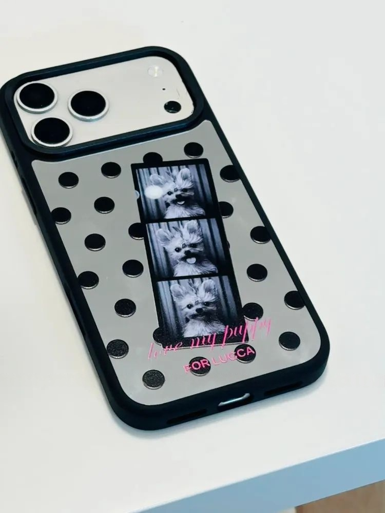 Custom Pet Photo Film Stripe Polka Dot Mirror Phone Case with MagSafe