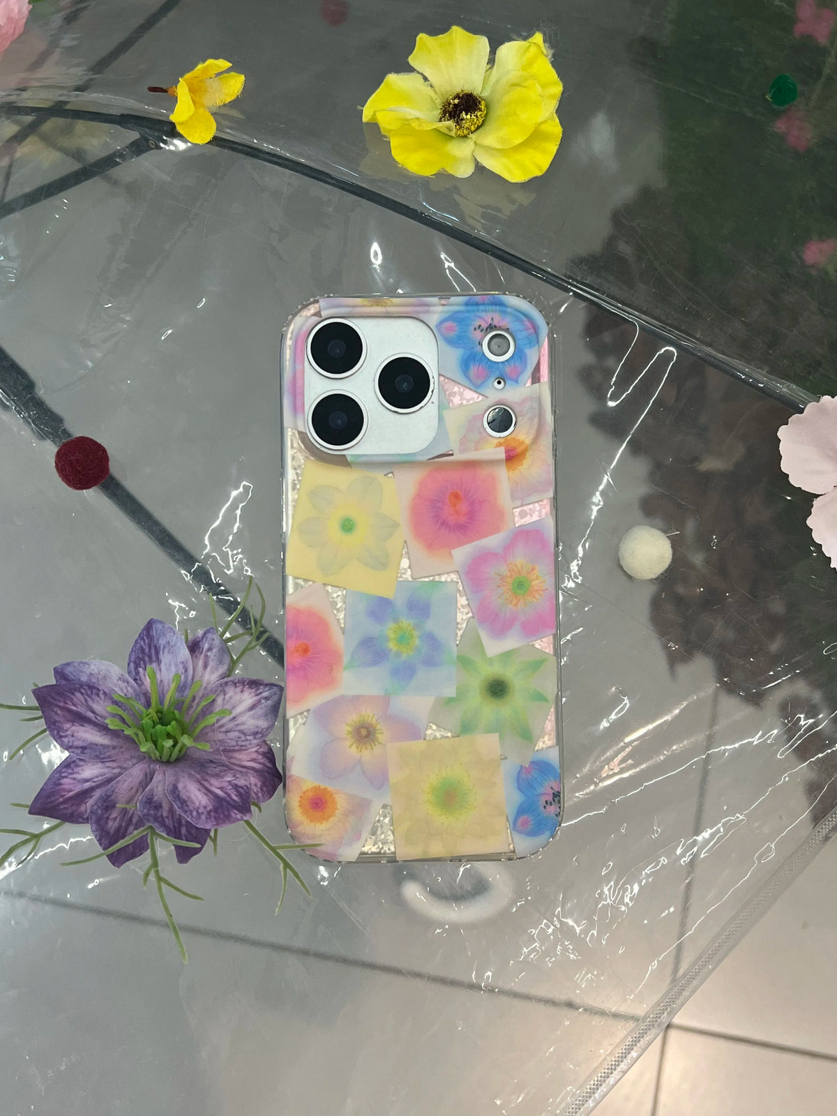 Gold Glitter Pastel Pressed Floral Collage Phone Case-YSH