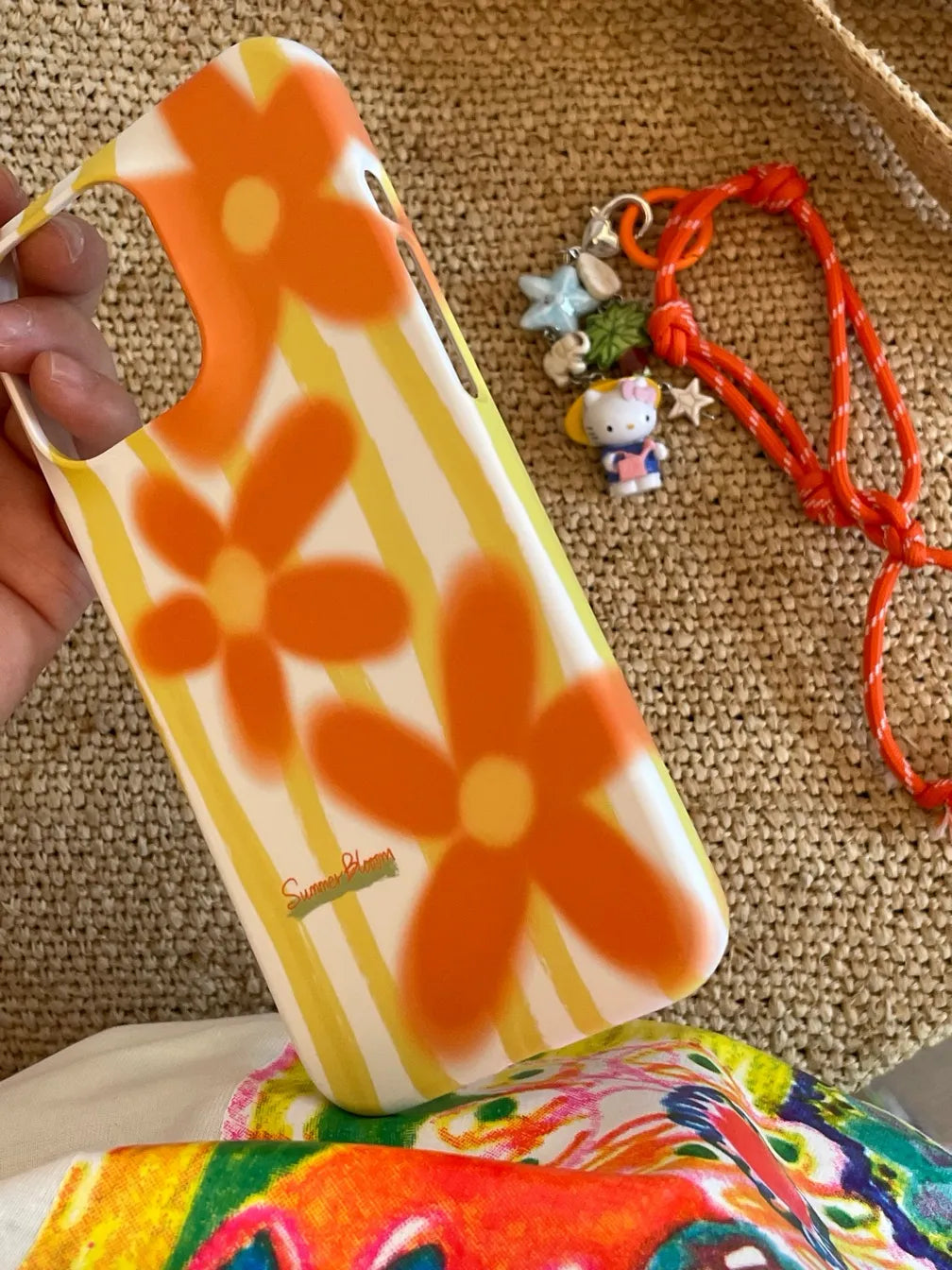 Orange Floral Striped Art Phone Case - Dural/single Layer - SB-IML