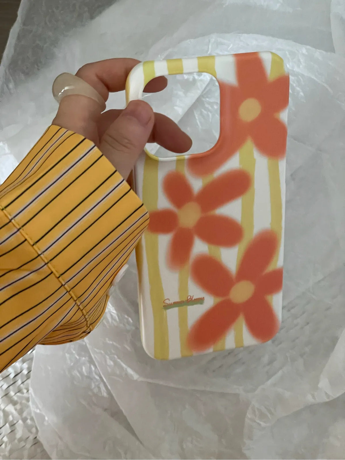 Orange Floral Striped Art Phone Case - Dural/single Layer - SB-IML