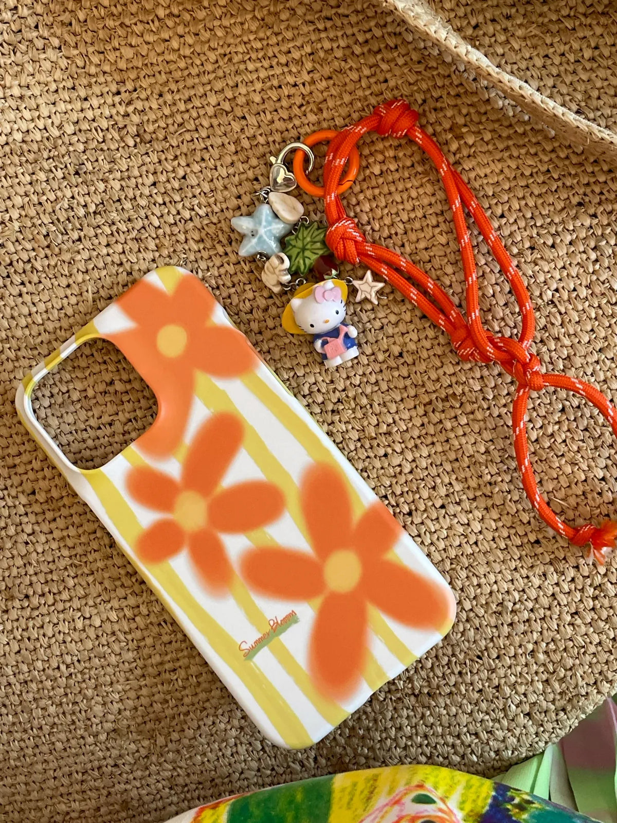 Orange Floral Striped Art Phone Case - Dural/single Layer - SB-IML