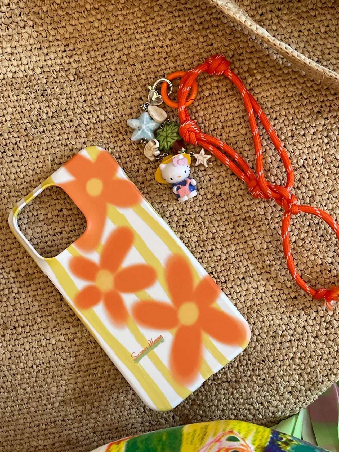 Orange Floral Striped Art Phone Case - Dural/single Layer - SB-IML