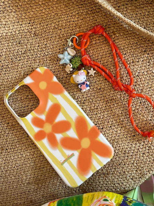 Orange Floral Striped Art Phone Case - Dural/single Layer - SB-IML