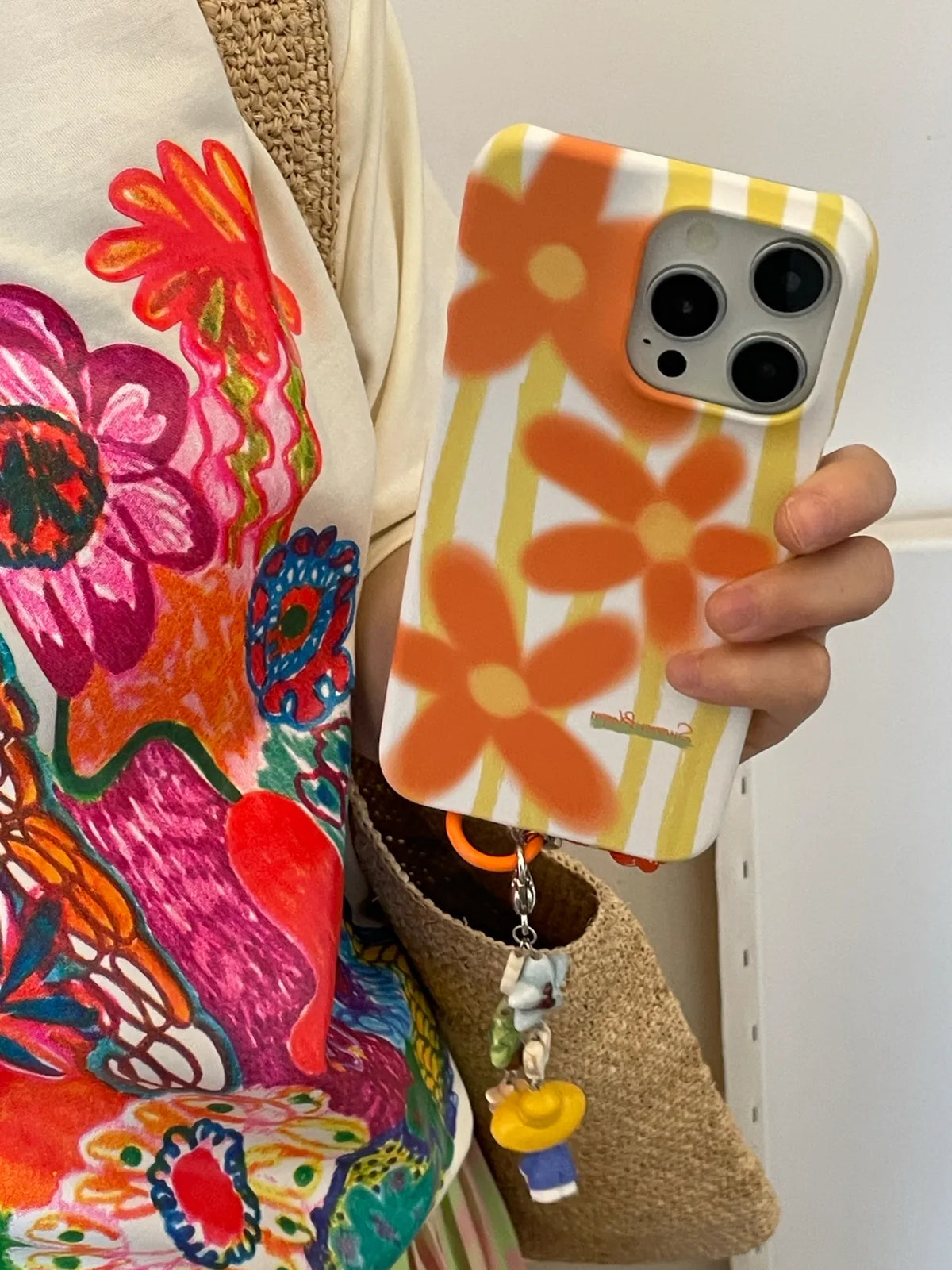 Orange Floral Striped Art Phone Case - Dural/single Layer - SB-IML