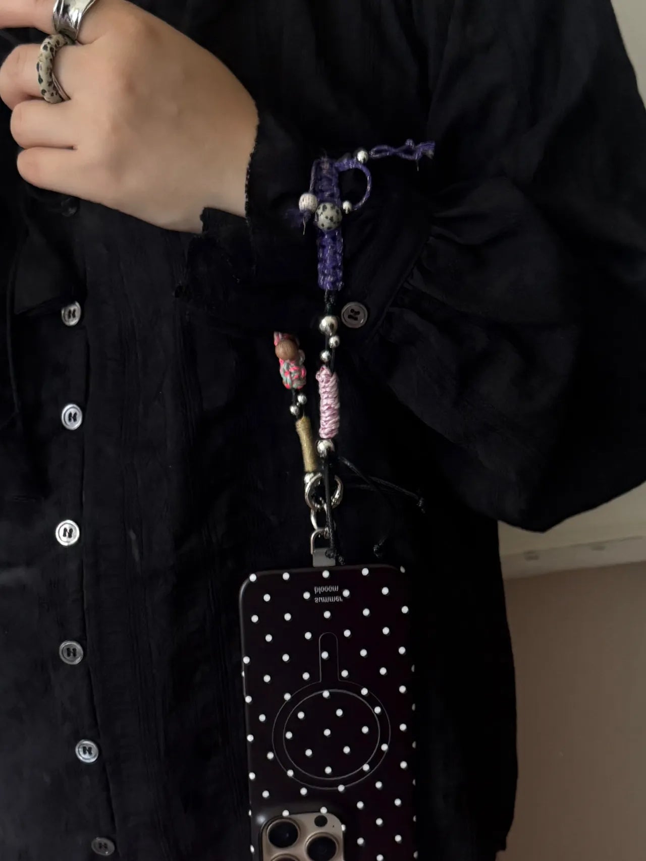 Aesthetic Black Polka Dot Phone Case with Slot or MagSafe SB-IML