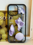 Aesthetic Purple Seashell Clear Phone Case With Black Border - SB-Mag