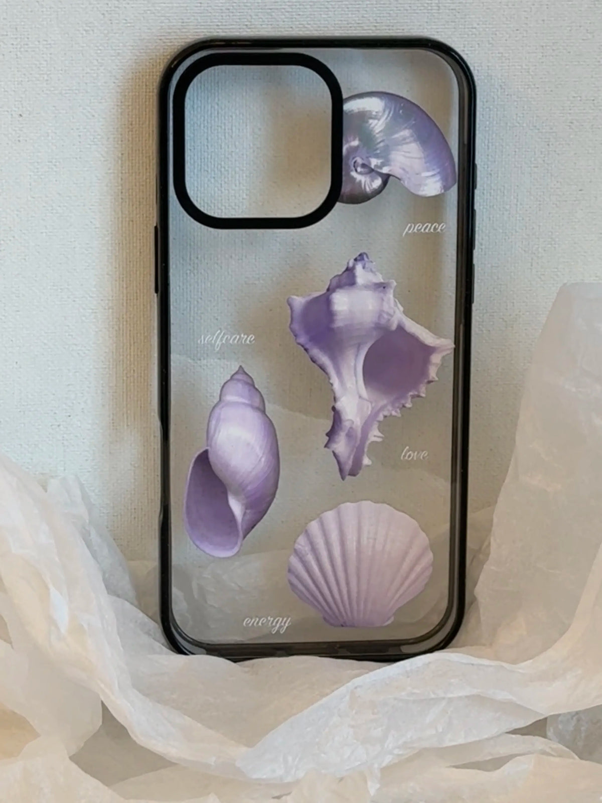 Aesthetic Purple Seashell Clear Phone Case With Black Border - SB-Mag
