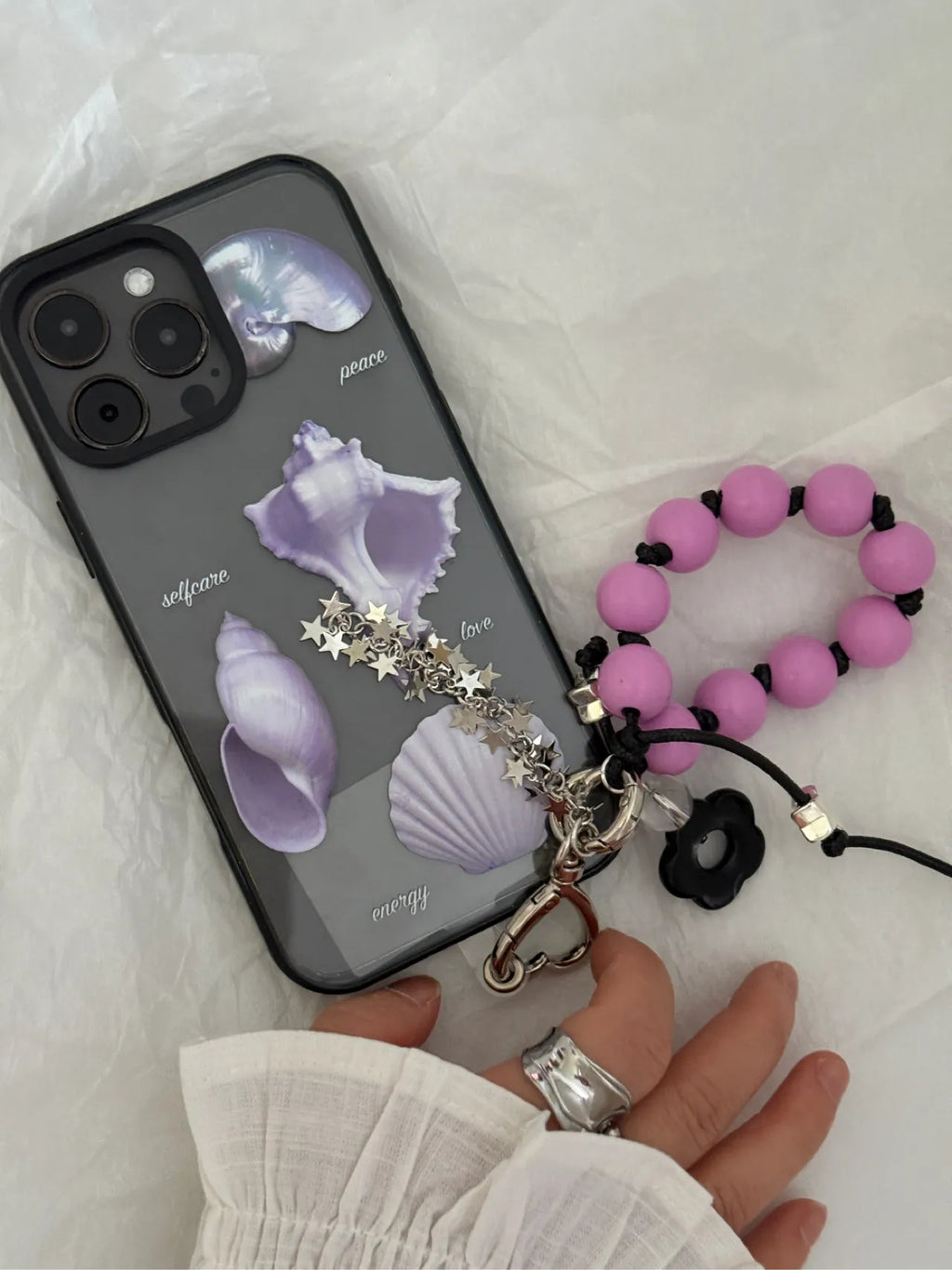 Aesthetic Purple Seashell Clear Phone Case With Black Border - SB-Mag