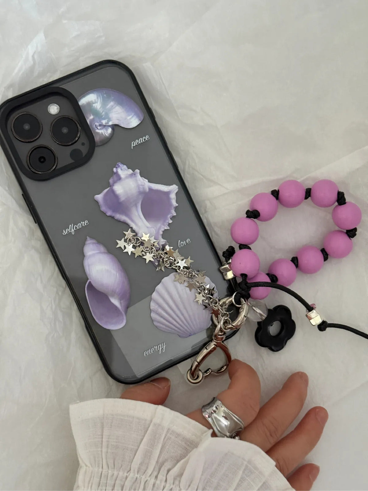 Aesthetic Purple Seashell Clear Phone Case With Black Border - SB-Mag