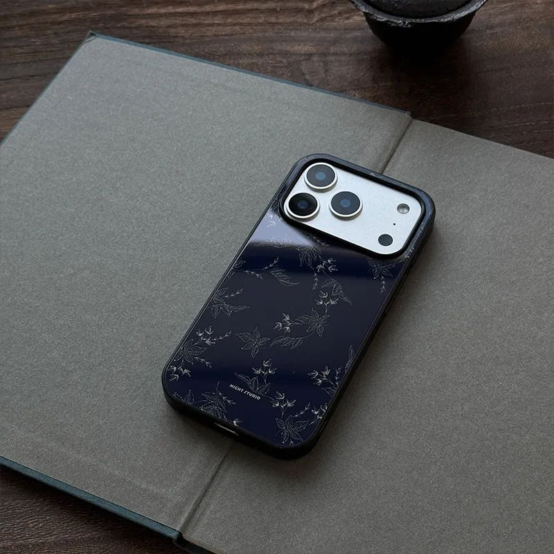 Midnight Blue Floral Tempered Glass Phone Case-NS