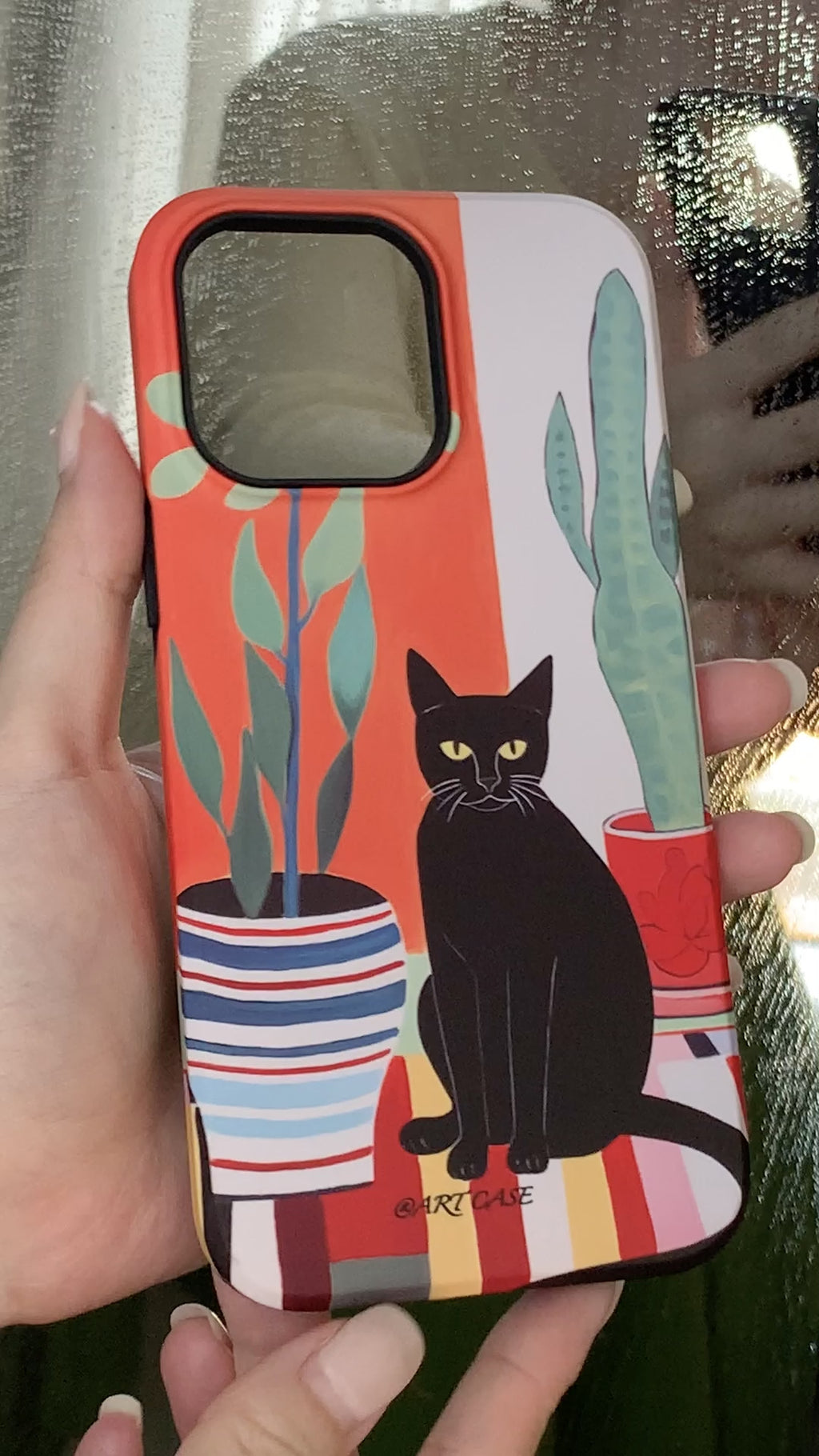 Artistic Black Cat & Cactus Phone Case Double-layer Film Print