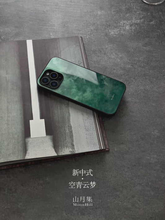Chinoiserie Emerald Cloud Tempered Glass Phone Case-MH