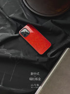 Vermilion Red with Golden Dots Tempered Glass Phone Case-MH