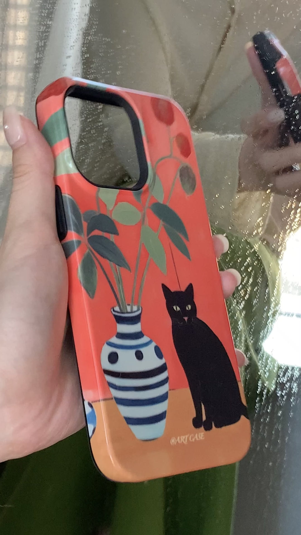 Artistic Black Cat & Botanical Vase Phone Case Double-layer Film Print