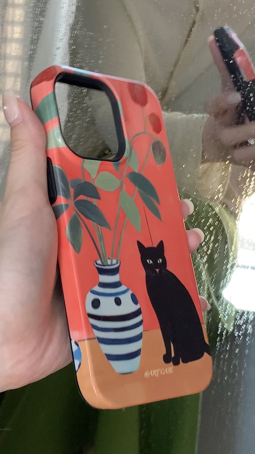 Artistic Black Cat & Botanical Vase Phone Case Double-layer Film Print