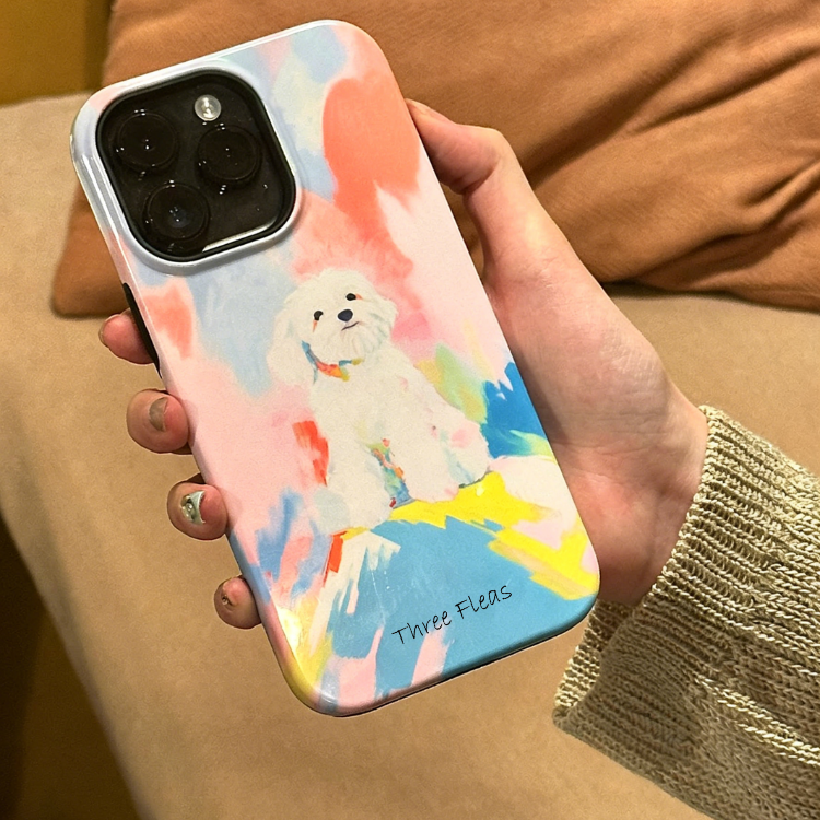 Artistic White Dog Colorful Phone Case Double-layer Film Print
